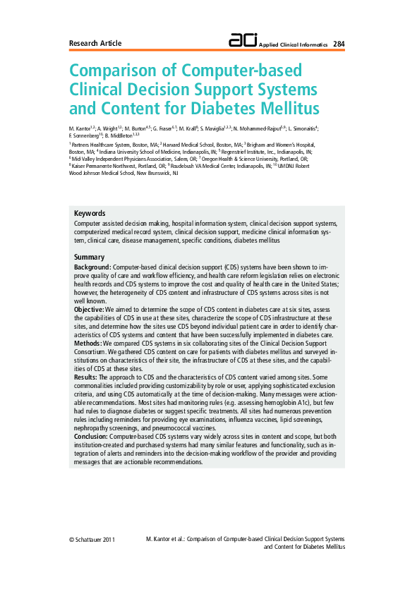 (PDF) Comparison of Computer-based Clinical Decision Support Systems ...