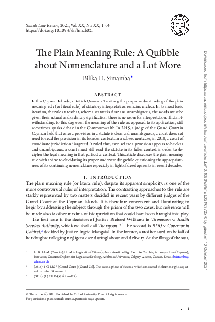 (PDF) The Plain Meaning Rule: A Quibble about Nomenclature and a Lot More