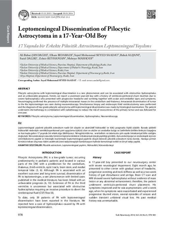(PDF) Leptomeningeal dissemination of pilocytic astrocytoma in a 17 ...