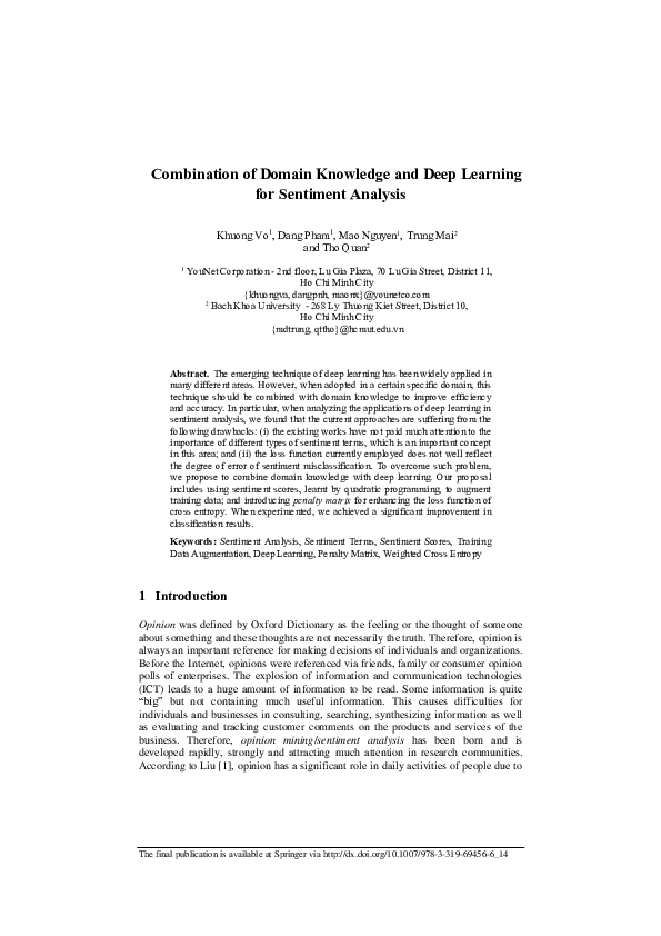 (PDF) Combination of Domain Knowledge and Deep Learning for Sentiment ...