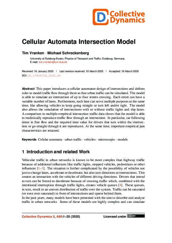 (PDF) Cellular Automata Intersection Model