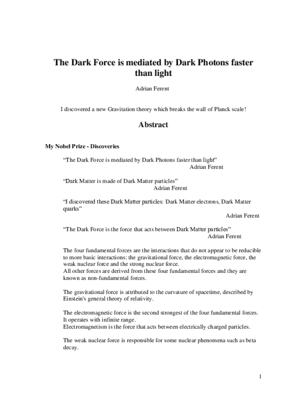 (PDF) The Dark Force is mediated by Dark Photons faster than light