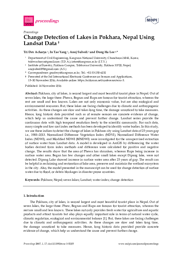 (PDF) Change Detection of Lakes in Pokhara, Nepal Using Landsat Data