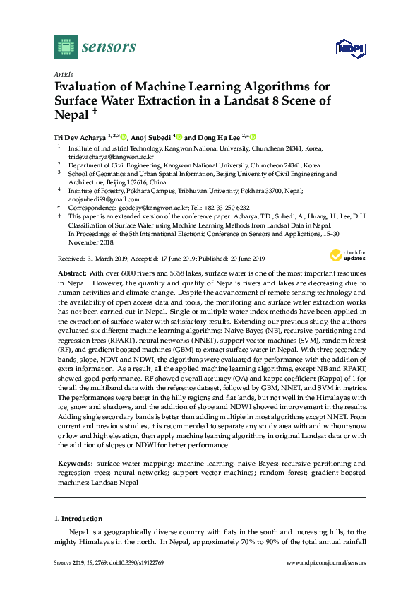 (PDF) Evaluation of Machine Learning Algorithms for Surface Water ...
