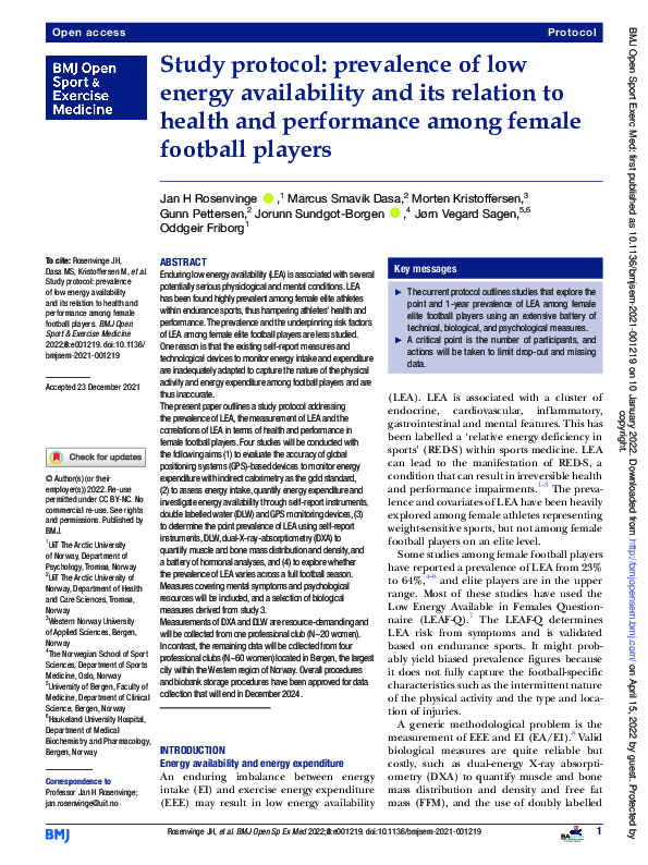 (PDF) Study protocol prevalence of low energy availability and its