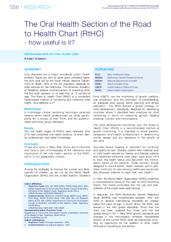 (PDF) The Oral Health Section of the Road to Health Chart (RtHC) - How ...