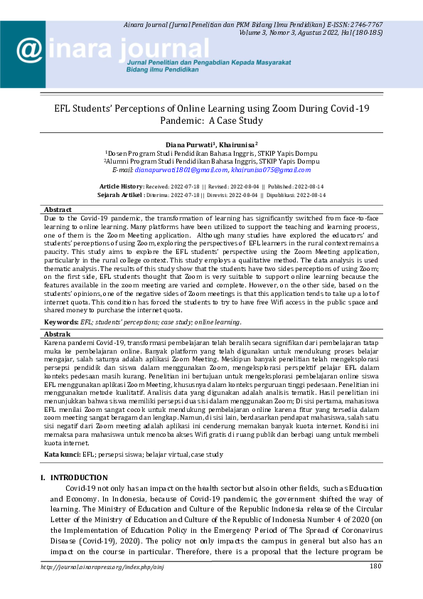 (PDF) EFL Students’ Perceptions of Online Learning using Zoom During ...