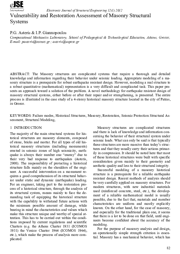 (PDF) Seismic vulnerability assessment of historical masonry structural ...