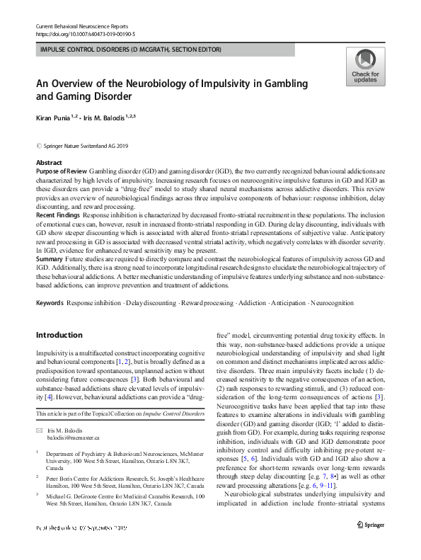 (PDF) An Overview of the Neurobiology of Impulsivity in Gambling and ...