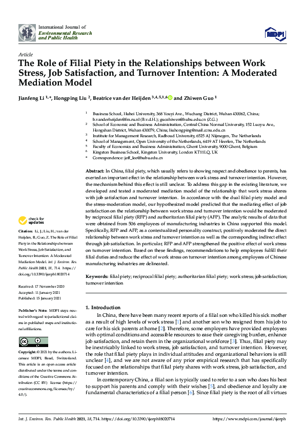 (PDF) The Role of Filial Piety in the Relationships between Work Stress