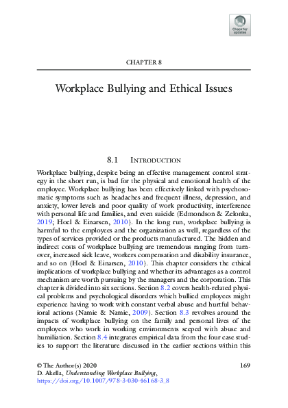 (PDF) Workplace Bullying and Ethical Issues