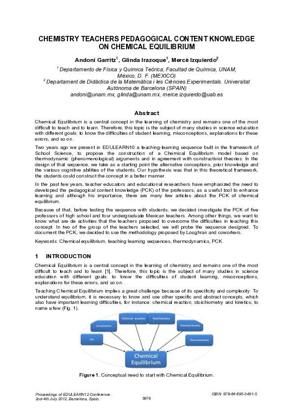 (PDF) Chemistry Teachers Pedagogical Content Knowledge on Chemical ...