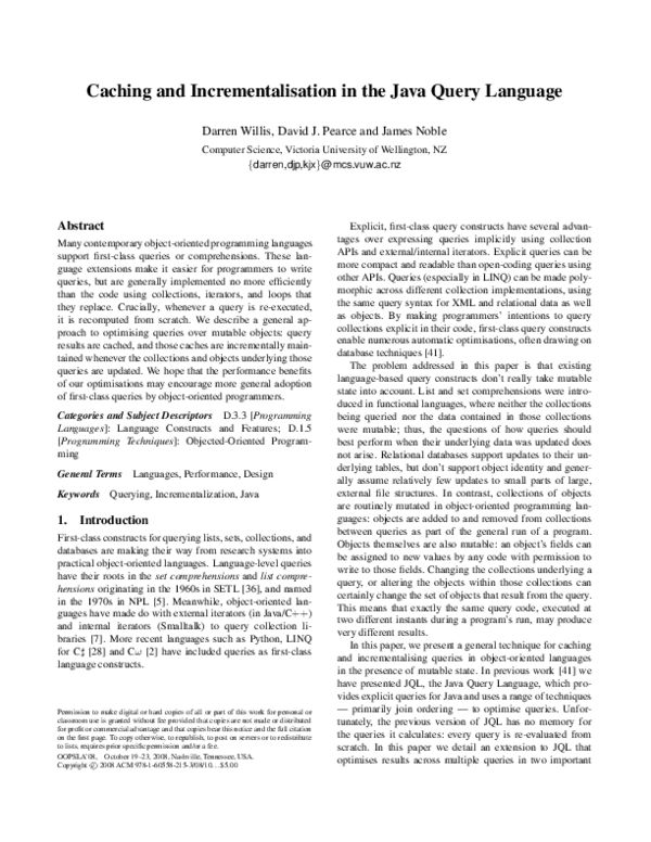 (PDF) Caching and incrementalisation in the java query language