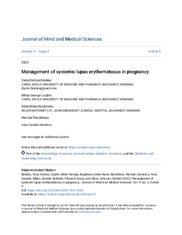 (PDF) Management of systemic lupus erythematosus in pregnancy