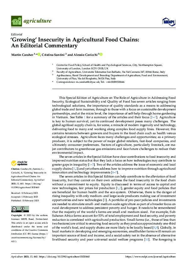(PDF) ‘Growing’ Insecurity in Agricultural Food Chains: An Editorial ...