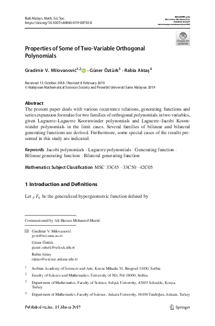 (PDF) Properties of Some of Two-Variable Orthogonal Polynomials