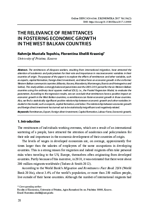 (PDF) The Relevance of Remittances in Fostering Economic Growth in the ...