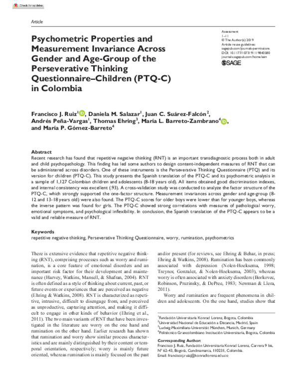 (PDF) Psychometric properties and measurement invariance of the Spanish ...