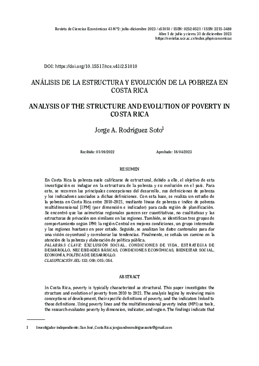 (PDF) ANÁLISIS DE LA ESTRUCTURA Y EVOLUCIÓN DE LA POBREZA EN COSTA RICA ...
