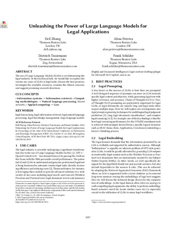 (PDF) Unleashing the Power of Large Language Models for Legal Applications