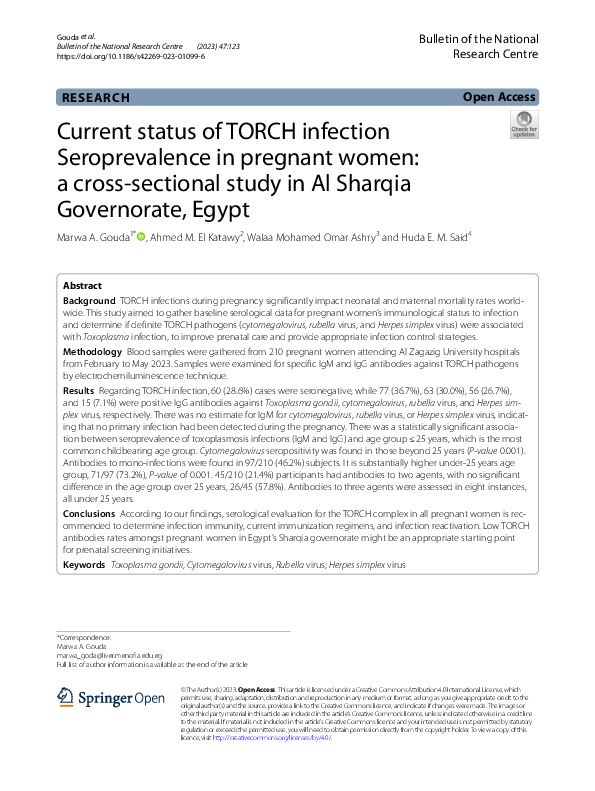 (PDF) Current status of TORCH infection Seroprevalence in pregnant ...