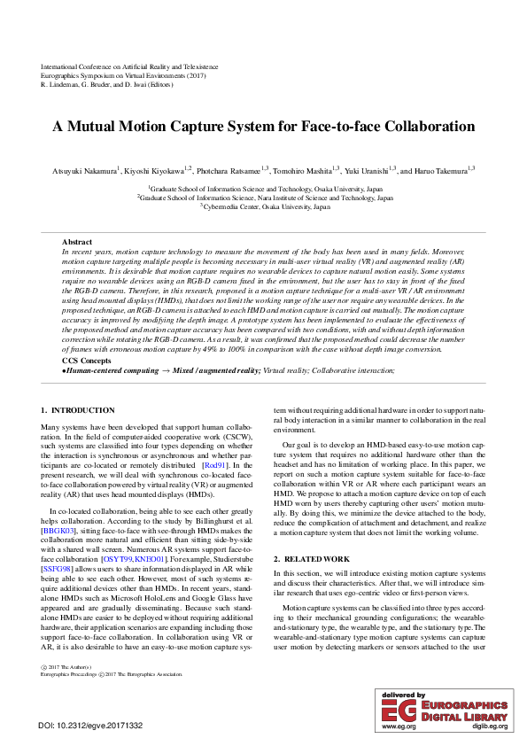 (PDF) A Mutual Motion Capture System for Face-to-face Collaboration