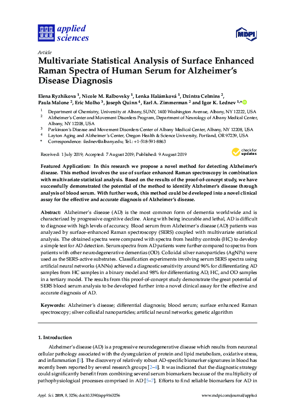 (PDF) Multivariate Statistical Analysis of Surface Enhanced Raman ...