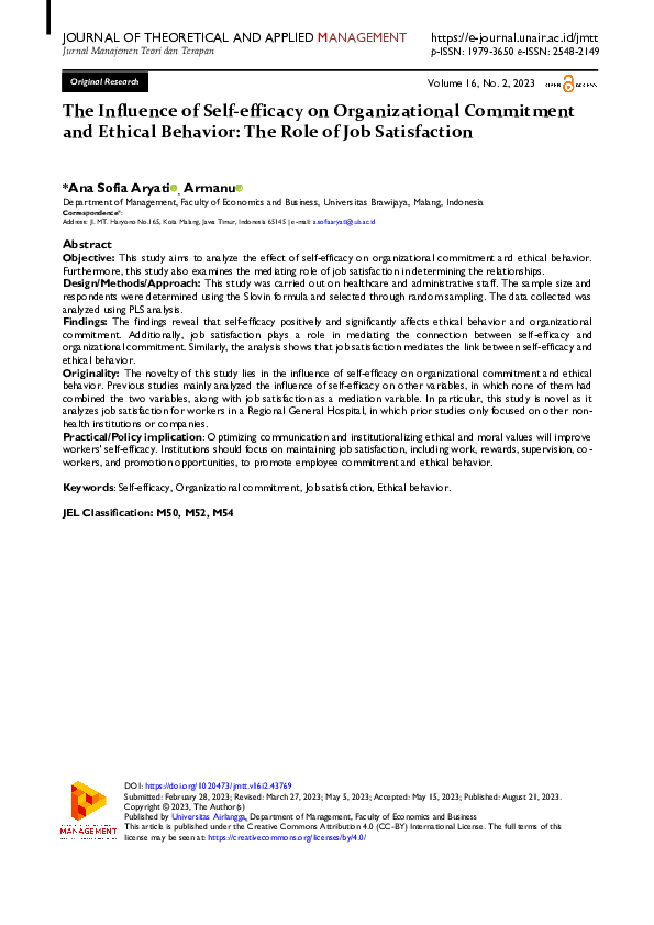 (PDF) The Influence of Self-efficacy on Organizational Commitment and ...