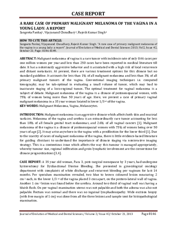 (PDF) A Rare Case of Primary Malignant Melanoma of the Vagina in a ...