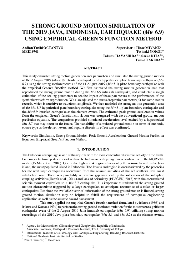 (PDF) STRONG GROUND MOTION SIMULATION OF THE 2019 JAVA, INDONESIA ...