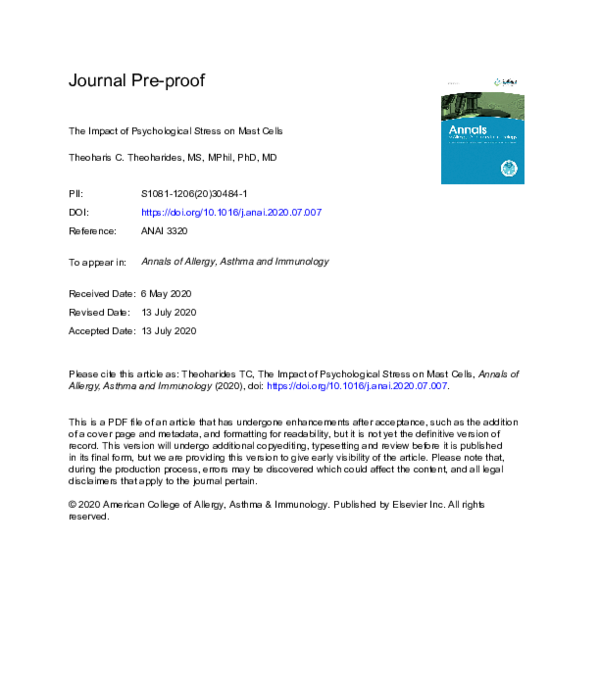 (PDF) The impact of psychological stress on mast cells