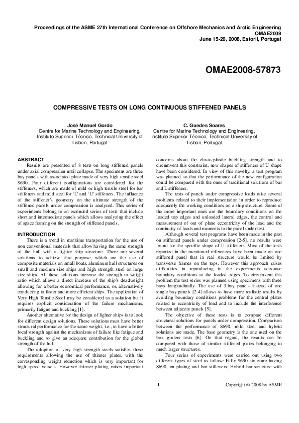 (PDF) Compressive Tests on Long Continuous Stiffened Panels