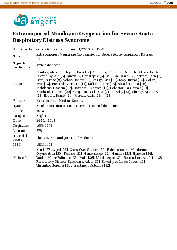 (PDF) Extracorporeal Membrane Oxygenation for Severe Acute Respiratory ...