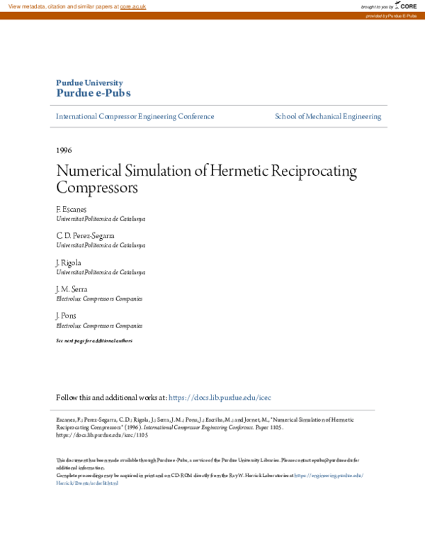 (PDF) Numerical Simulation of Hermetic Reciprocating Compressors C