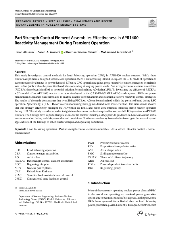 (PDF) Part Strength Control Element Assemblies Effectiveness in APR1400 ...