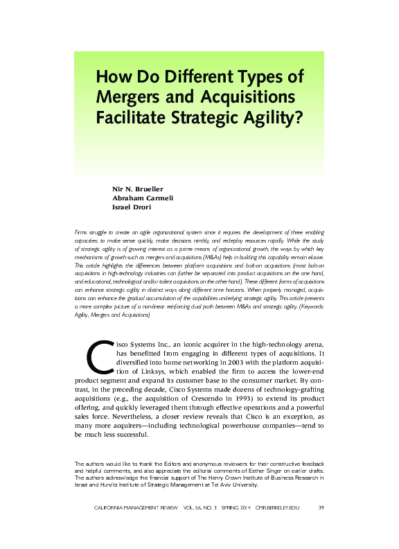 (PDF) How Do Different Types of Mergers and Acquisitions Facilitate ...