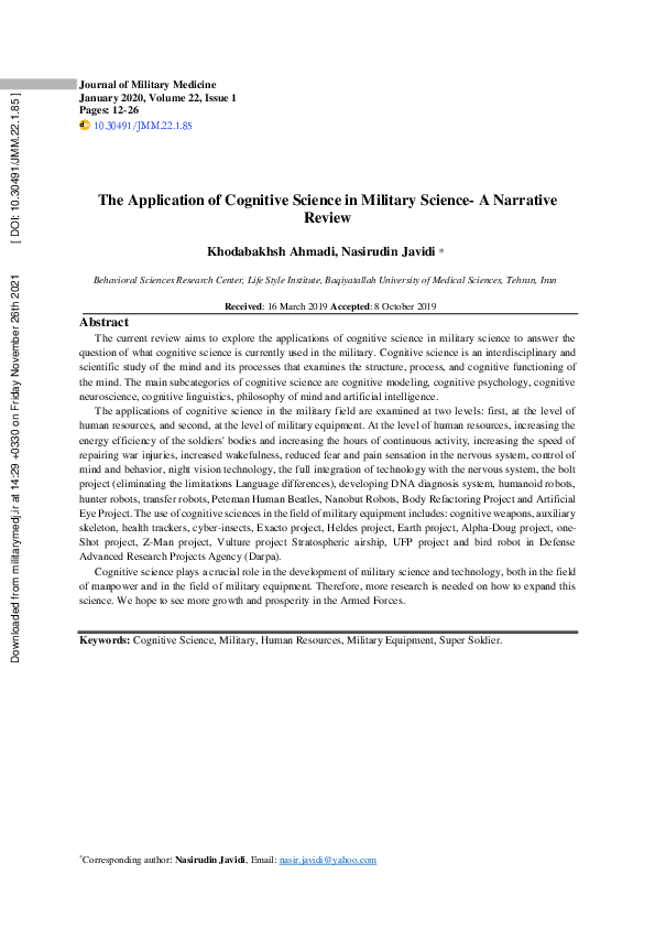 (PDF) The Application of Cognitive Science in Military Science- A ...