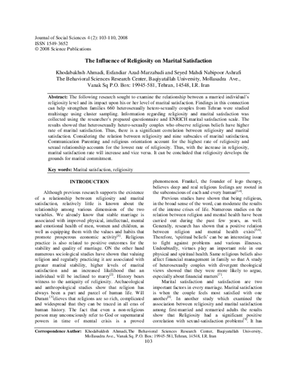 (PDF) The Influence of Religiosity on Marital Satisfaction