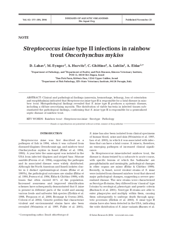 (PDF) Streptococcus iniae type II infections in rainbow trout ...