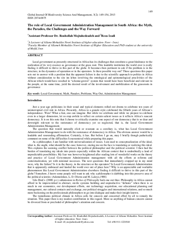 (PDF) The role of Local Government Administration Management in South ...