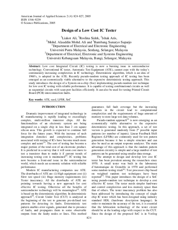 (PDF) Design of a Low Cost IC Tester