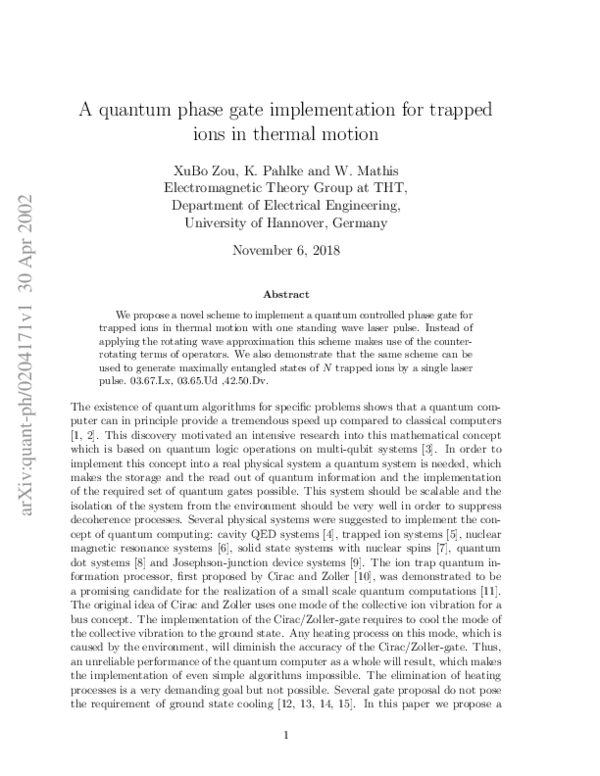 (PDF) Quantum phase-gate implementation for trapped ions in thermal motion