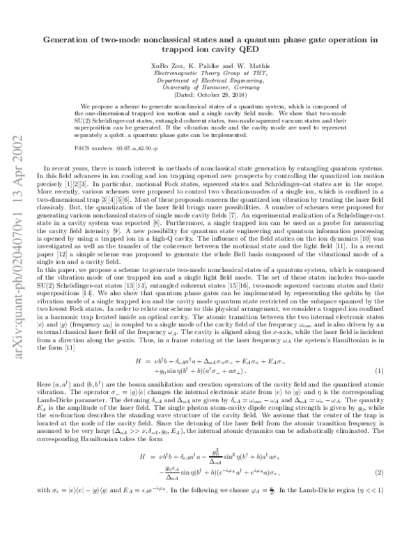 (PDF) Generation of two-mode nonclassical states and a quantum-phase ...