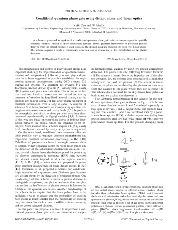 (PDF) Conditional quantum phase gate using distant atoms and linear ...