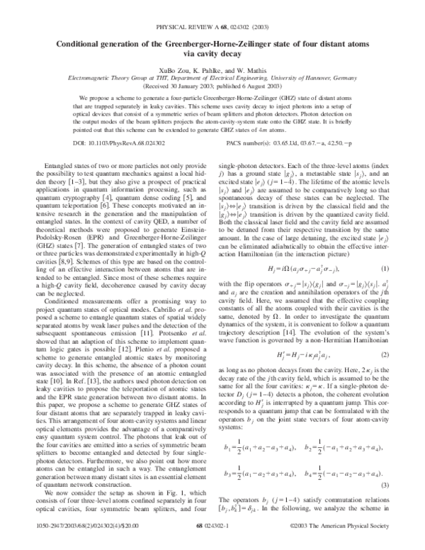(PDF) Conditional generation of the Greenberger-Horne-Zeilinger state ...