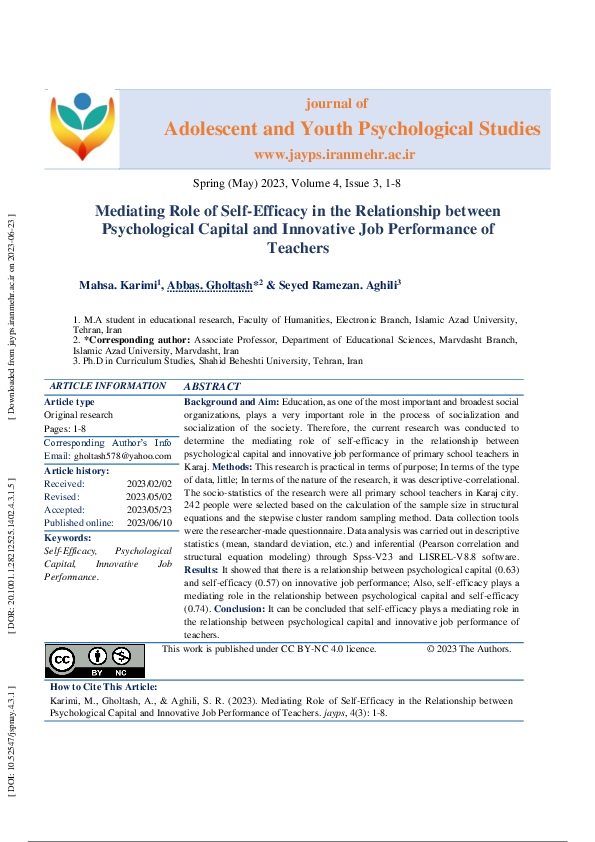 (PDF) Mediating Role of Self-Efficacy in the Relationship between ...
