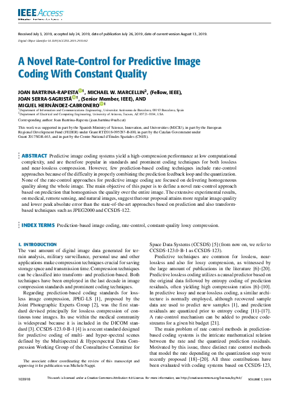 (PDF) A Novel Rate-Control for Predictive Image Coding With Constant ...