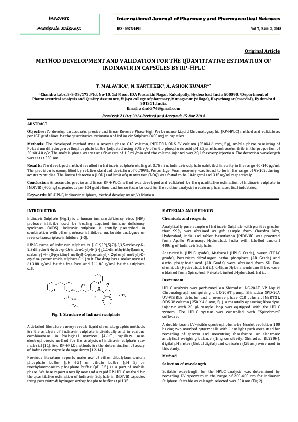 (PDF) METHOD DEVELOPMENT AND VALIDATION FOR THE QUANTITATIVE ESTIMATION ...