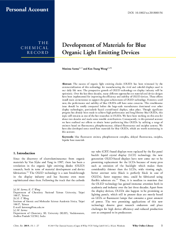 (PDF) Development of Materials for Blue Organic Light Emitting Devices