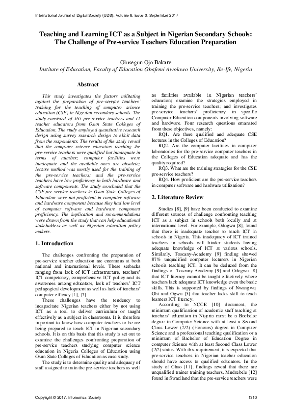 (PDF) Teaching and Learning ICT as a Subject in Nigerian Secondary ...